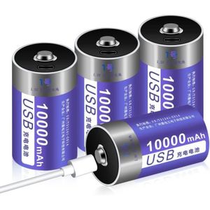 PILES 4 USB Piles Type D Rechargeables au Lithium - 1,5V