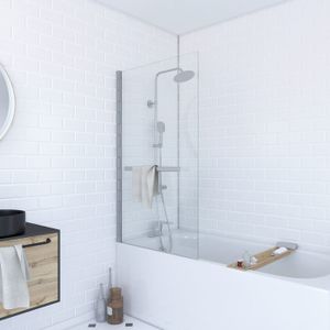 PORTE DE BAIGNOIRE Pare baignoire pivotant avec porte serviette - Chrom - 150 x 85 cm