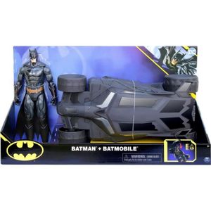 VOITURE - CAMION Grande Batmobile Noire 38 cm Avec 1 Figurine Batman 30 Cm Voiture Pour Batman Set Vehicule Miniature DC Et 1 Carte Tigre Enfant 