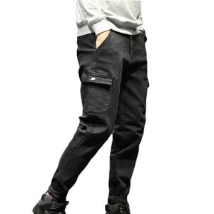 JEANS Jeans homme de marque luxe Pied de poutre Type de cône Grande poche En vrac Pantalon homme-Noir