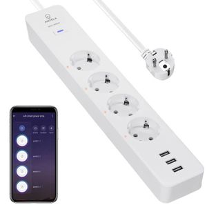 MULTIPRISE Multiprise connexion Wifi 16A prise intelligente 4 prises 3 USB, mesure de consommation électrique compatible Alexa-Google Ho[D4131]
