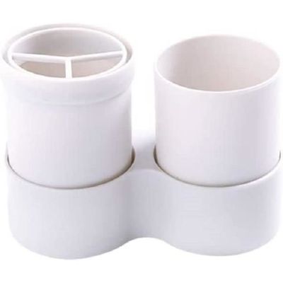 Porte Brosse à Dent Murale Porte-brosse à Dents Adhésif Sans Perçage - 4 Tasses 8 Fentes 4 Compartiments - Blanc - Pour Salle De Bain Rangement Salle De Bain