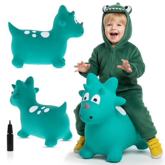 Animal sauteur gonflable, jouet enfant 1 an pour l'intérieur et l'extérieur, design ergonomique, pompe manuelle incluse (vert Dino