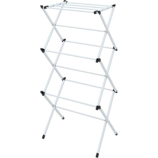 Séchoir à Linge Relaxdays, Pliable, 16 Barres, H x P 121 x 112 cm, Balcon et Camping, séchoir en Bois, Blanc/Naturel