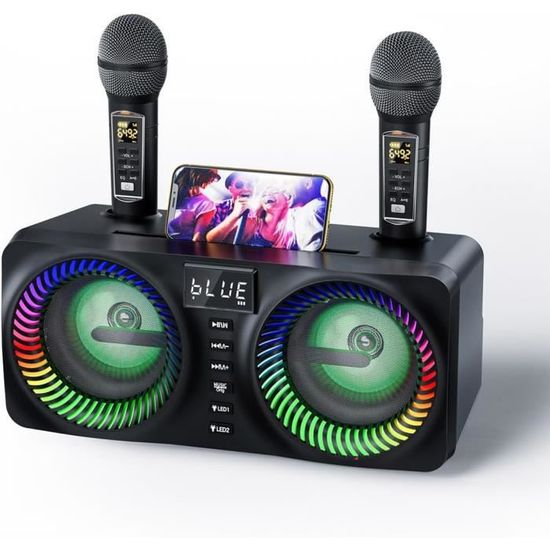 Machine Karaoké Bluetooth GJCrafts - 30W Avec 2 Micros Sans Fil Et Lumières