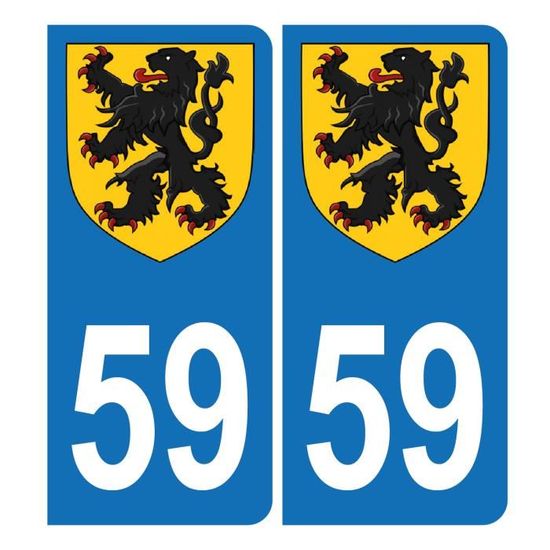 2 Adesivi Targa Auto Regione Hauts De France | Reparto 59 | Adesivi Per Targa Anteriore E Posteriore | Prodotto In Francia