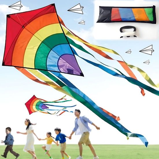 Cerf-volant Arc-en-ciel 90x80 Cm Avec Corde De 50 M, Facile à Monter, Pour Enfants Et Adultes
