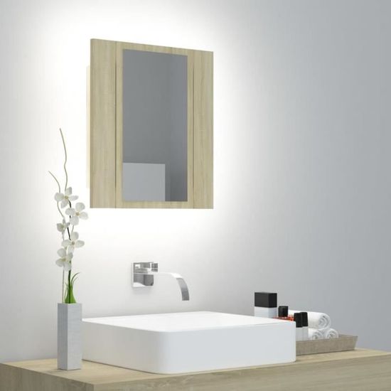 347Magasin•)Miroir Meuble Haut de salle de bain,Armoire de salle de bain à miroir à LED Chêne sonoma 40x12x45cm VENTE Meilleures