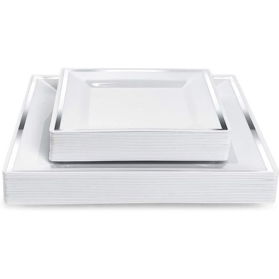 40 Assiettes En Plastique Dur Blanc Bord Doré – Réutilisables, 26 Cm, Pour Mariage, Anniversaire, Fête - 2
