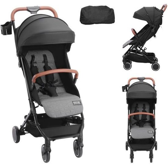 Poussette Double VEVOR Tandem Pliable - Légère, Gris Clair Et Noir, Capacité 15 Kg Par Siège