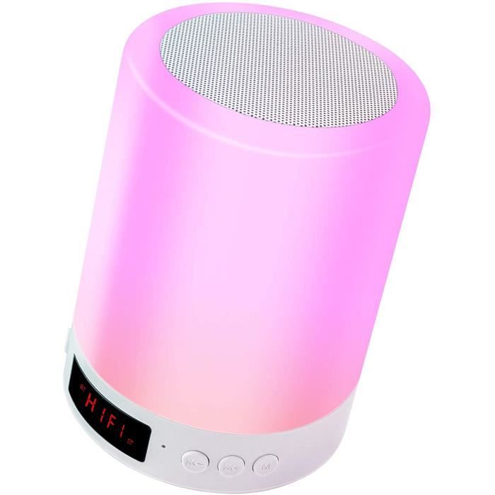 Enceinte Bluetooth Portable Réveil Lumineux, Lampe de Chevet Tactile avec  Lecteur de Musique MP3, Machine à Bruit Blanc &Minuterie,Haut-parleur  Bluetooth Veilleuse Enfant,Cadeau Ado Fille Anniversaire 