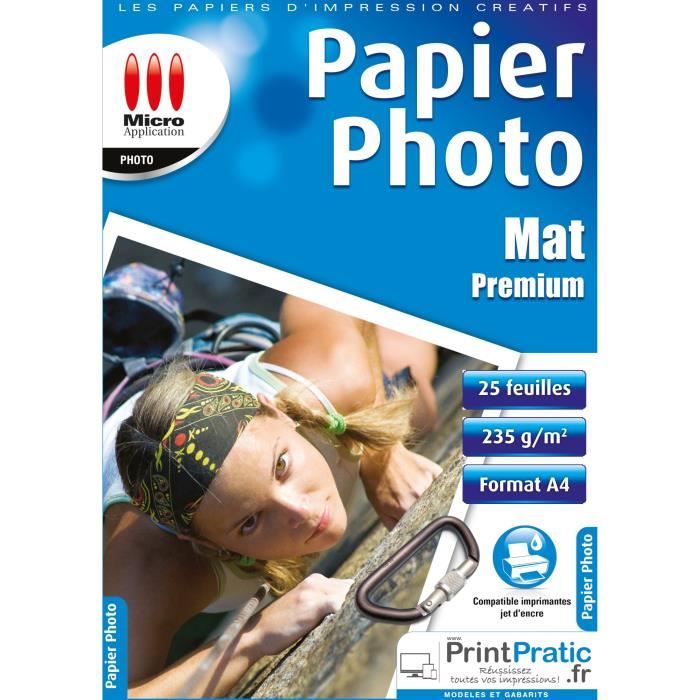 Papier Photo Satiné A4 - Premium - 235 g/m² - 25 Feuilles Micro Application