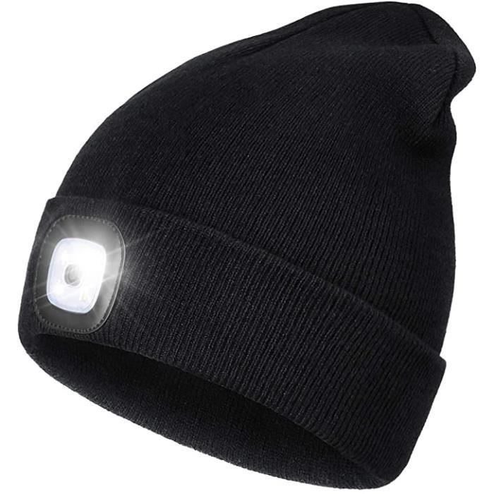 LED beanie hat with light, unisex USB rechargeable hands-free 4 LED headlight hat winter knitted night light hat flashlight