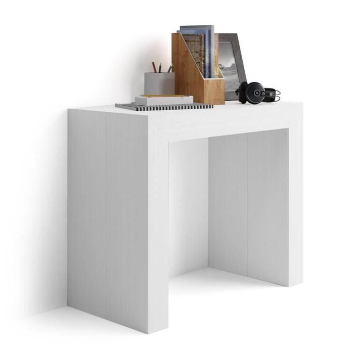 Mobili Fiver, Table Console Extensible Angelica, Frêne Blanc, Mélaminé/Aluminium, Made in Italy