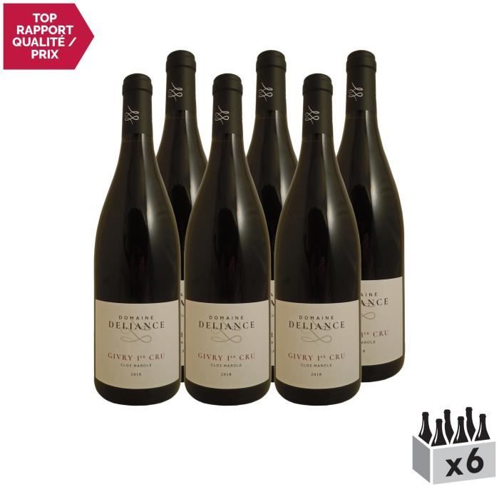 Givry 1er Cru Clos Marole Rouge 2018 - Lot de 6x75cl - Domaine Deliance - Vin AOC Rouge de Bourgogne - Cépage Pinot Noir