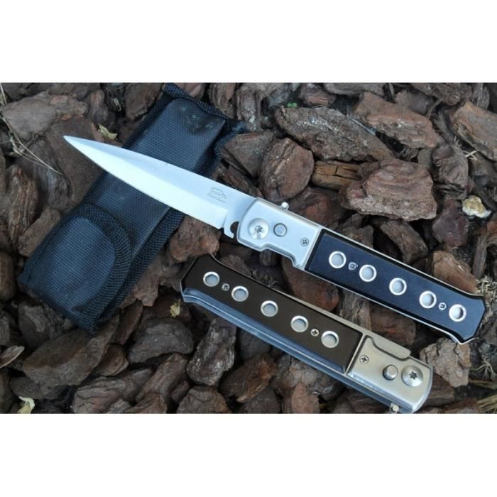 Couteau Pliant Lame Acier Fine 10 Cm Manche En Acier/Trous 12,5 Cm Chasse Pêche Bivouac