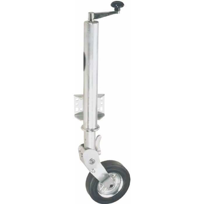 Roue jockey légère, basculante, idéale pour remorques. Platine de fixation à visser, étudiée pour une adaptation aisée à