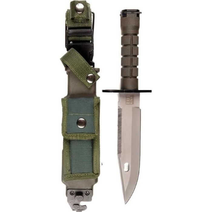 COUTEAU DE SURVIE / POIGNARD / BAIONETTE M9 US MILITARY VERT ETUI RIGIDE ET CLIP CEINTURE 101 INC