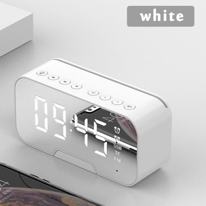 Réveil Blanc Numérique électronique Sans Fil Bluetooth Multifonction Réveil Miroir Lecteur De Musique