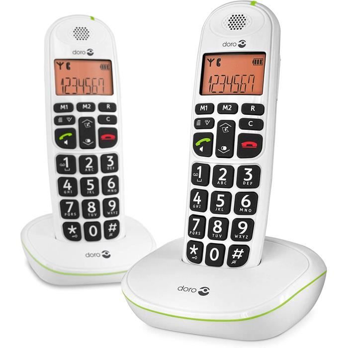 PhoneEasy 100w Téléphone sans Fil pour Seniors avec Grandes Touches et Son Amplifié (Blanc X 2)
