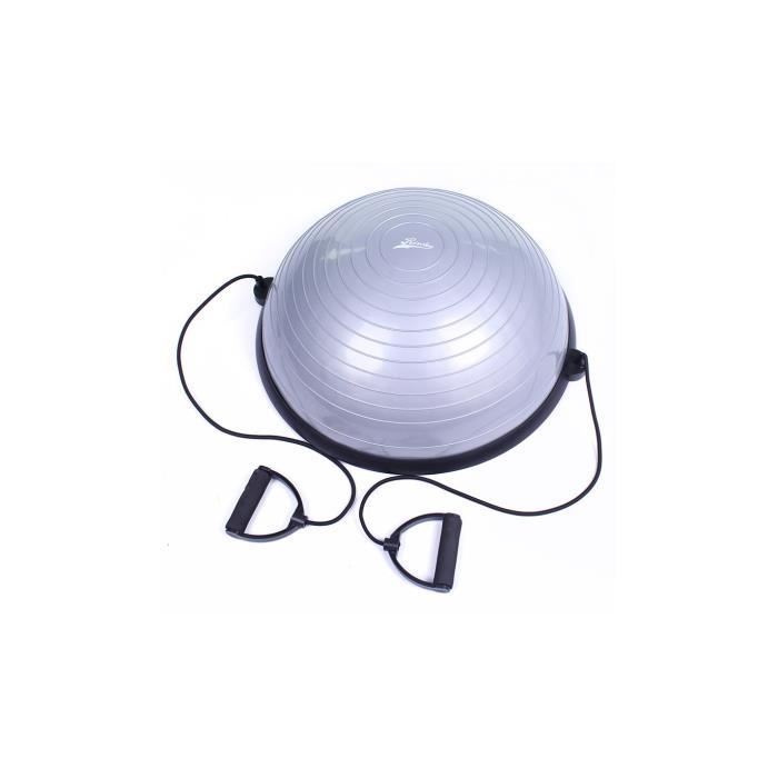 Balance Trainer Ball, Ø58 cm Ballon d’Équilibre avec Cordes Élastiques, Demi-Ballon d’Entraînement avec Câbles de Résistanc Gris