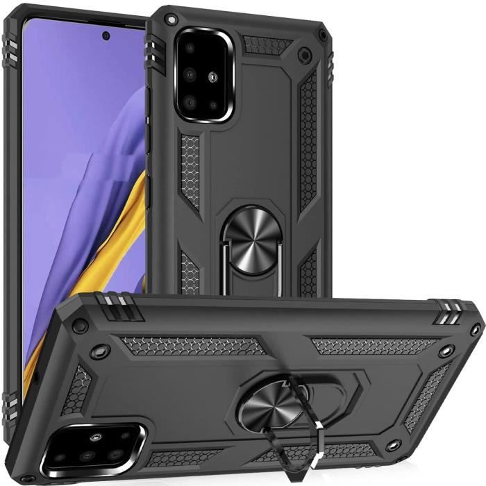 Fetrim Coque Galaxy A51 4G Double couche antichoc Coque de protection avec anneau rotatif béquille Samsung Galaxy A51 4G NoirNK