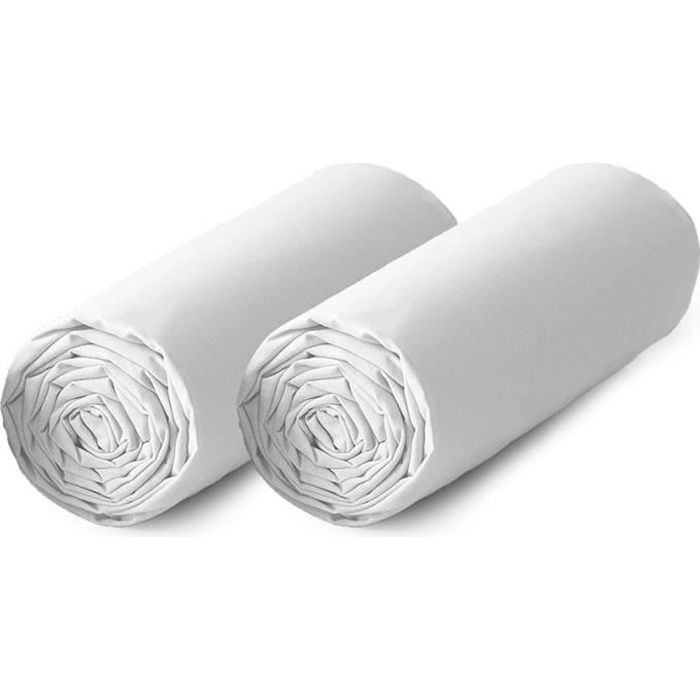 TODAY Lot de 2 draps housse 100% coton - 90x190 cm - Blanc