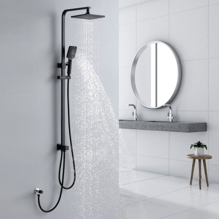 Lonheo Colonne de Douche Sans Robinet Noir en Acier Inox Colonne Douche Hydromassante Bras Réglable avec Douchette pour Salle Bain