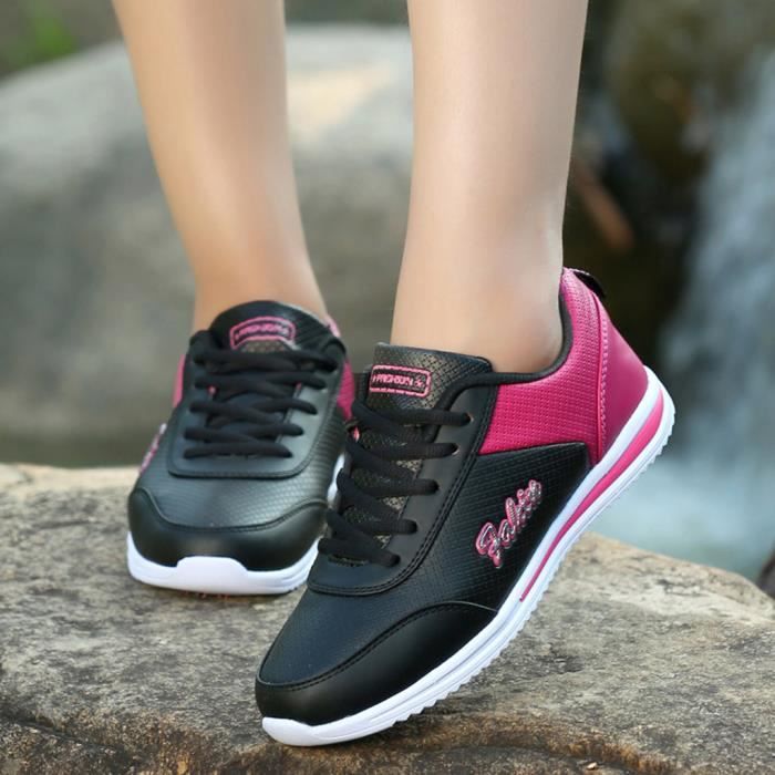 Chaussures De Sport Femmes Dames Mode Plat Couleurs Mélangées Course Baskets Noir