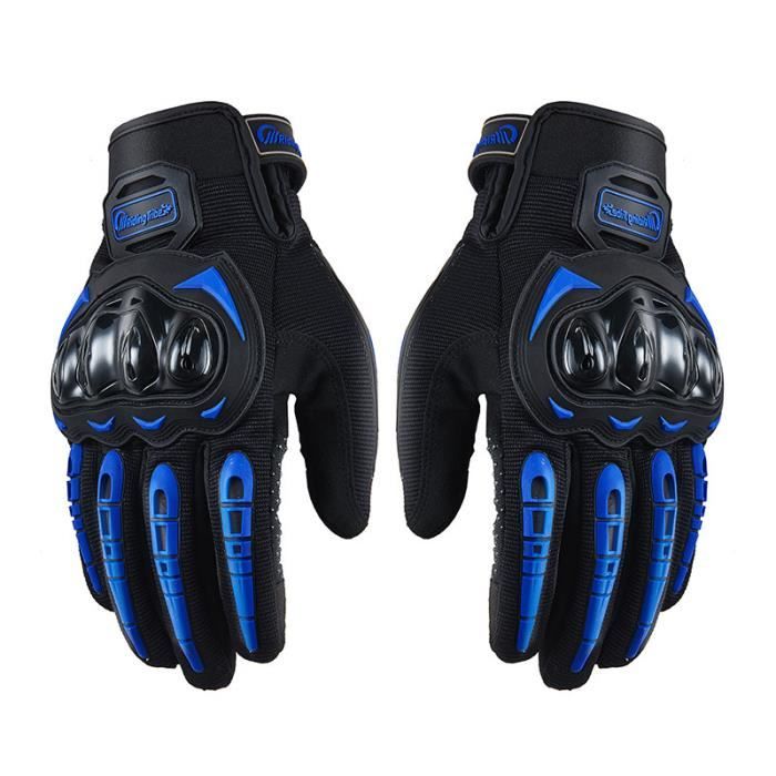 Gants de moto bleus, gants à écran tactile complets, adaptés aux sports de plein air tels que les courses de motos.
