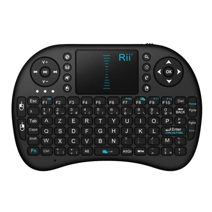 Rii Mini i8 Wireless (AZERTY) - Mini Clavier français, Ergonomique sans Fil avec Touchpad - Pour Smart TV, mini PC, HTPC, Console
