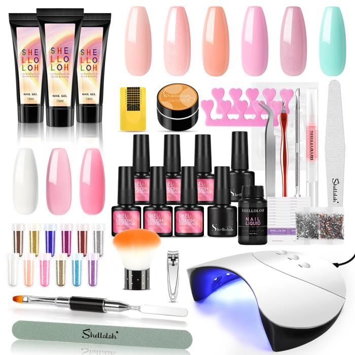 Shelloloh Kit Poly UV Gel Extension Faux Ongle Construction Lots Vernis Semi Permanent 36W Lampe UV/LED Machine Manucure Outils
