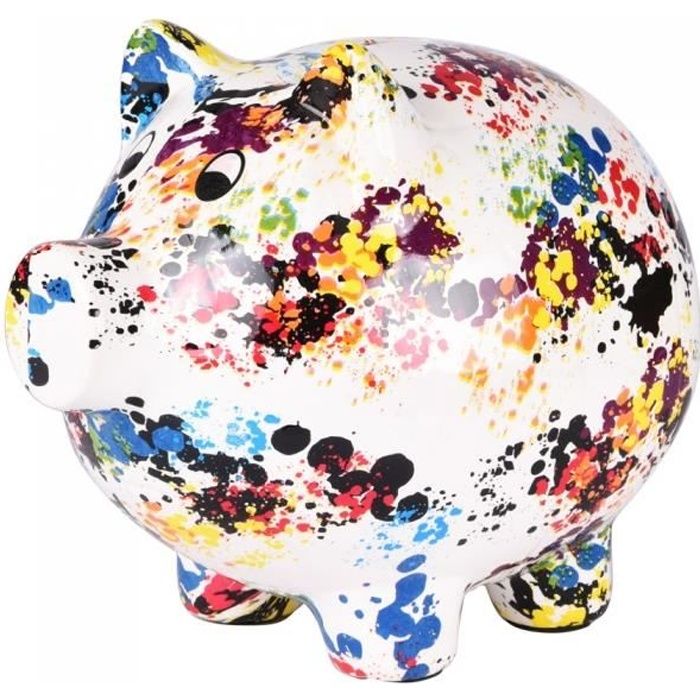 Tirelire cochon granito h22 cm - Table Passion Multicolore