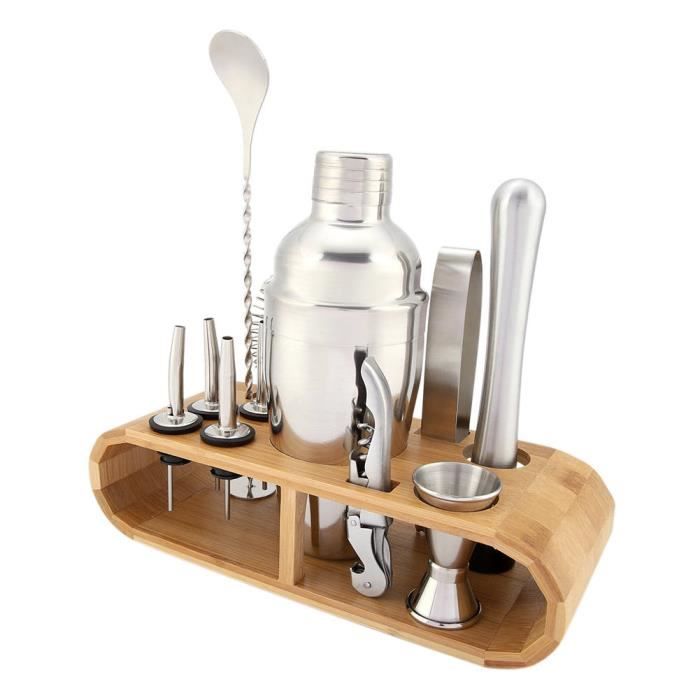 VINGVO Cocktail Mixer 11 Pcs / Set En Acier Inoxydable Cocktail Shaker Mélangeur Boisson Barman Martini Outils Bar Kit avec Base en