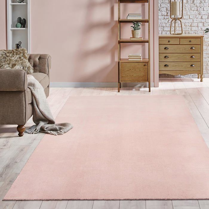 Tapis de salon - THE CARPET - LOFT - Rose - 120x160 cm - Lavable - Antidérapant