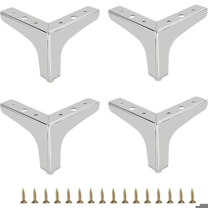 Pieds de meuble - YYV - Lot de 4 - Métal - 10 cm - Argent - Charge 50 kg