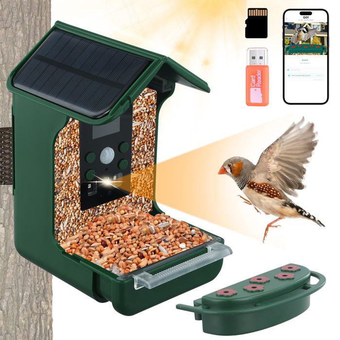 Comparer les prix de TTLIFE Mangeoire Oiseaux Exterieur avec Caméra, Nichoir Oiseaux Exterieur HD 1080P avec Capteur Solaire, Carte Micro SD de 32 Go