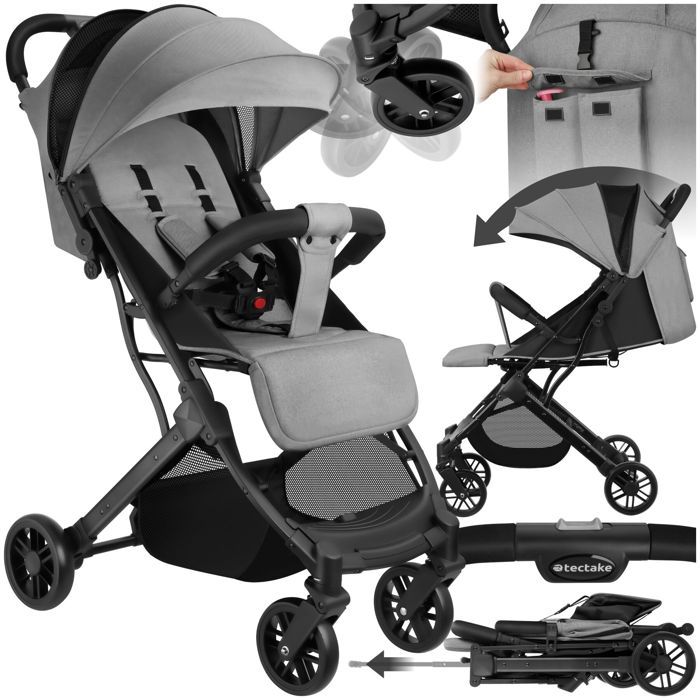 Poussette - TECTAKE - Poussette buggy FINN avec panier et harnais à 5 points frein et arceau de sécurité - Gris