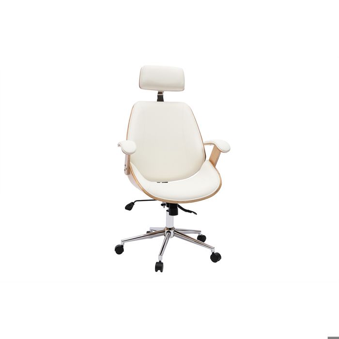 Miliboo - Fauteuil de bureau de direction design blanc bois clair et acier chromé MUSK