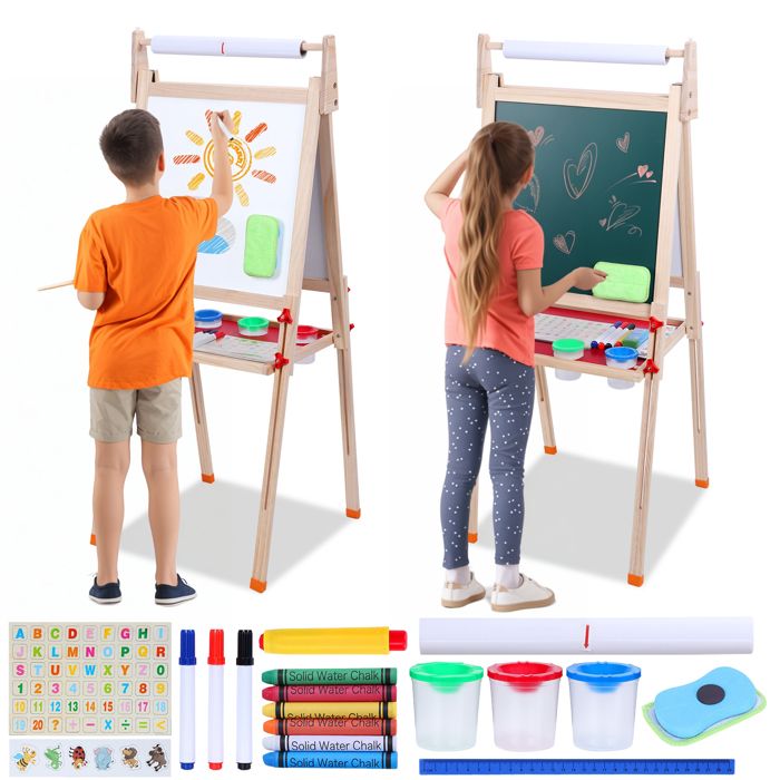 Tableau chevalet enfant 2 en 1 face ardoise magnétique et face tableau