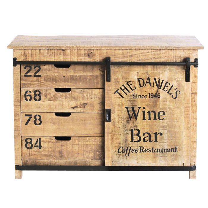 POPPY - Meuble de Rangement en Manguier Motif Wine Bar