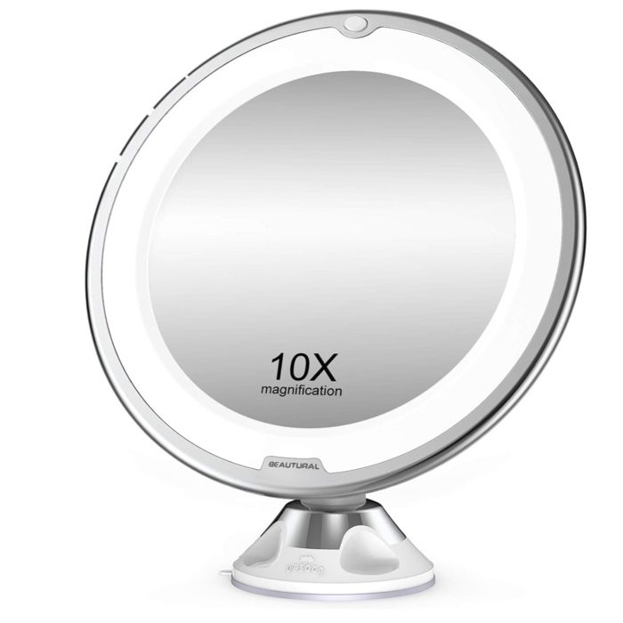 Miroir Maquillage Lumineux 20cm - Double Face 1X/10X, LED 3 Couleurs, USB, Réglable