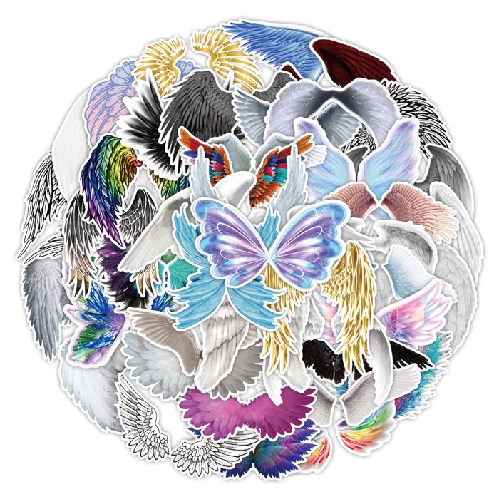 Autocollant Vinyle Ailes D'ange - Modèle V7 - Découpé Personnalisable - Pour Voiture, Vitre, Mur