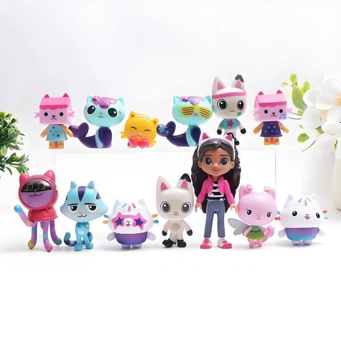 Lot de 13 figurines Gabby’s Dollhouse – Jouets enfants  Gabby Mercat Kitty Fairy Cakey Cat Pandy Paws…