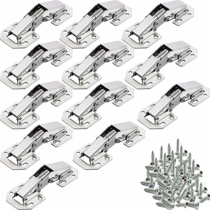 Lot de 12 charnières invisibles 90° pour placard - acier nickelé à visser 32 mm