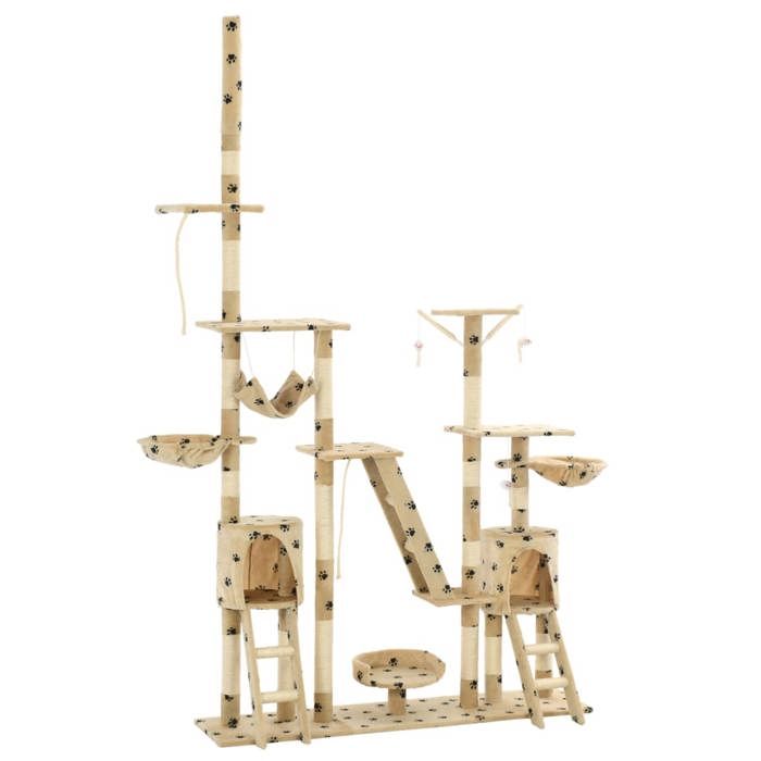 Arbre à chat - vidaXL - 230-250 cm - Beige - Empreintes de pattes