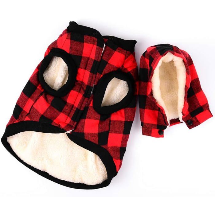 Comparer les prix de Pull polaire pour petit chien veste dhiver vêtement coupe-vent pour chien par temps froid motif écossais rouge de Noël
