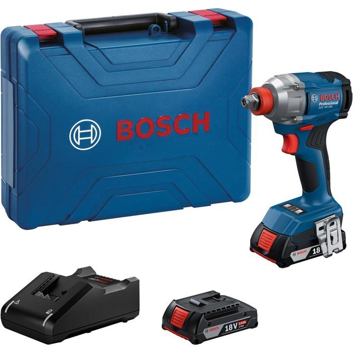 Bosch Professional 18V System Tournevis à percussion sans fil GDX 18V 285 2x GBA 18V 2.0Ah incl. Bivolt GAL 18V 20 malette MPP