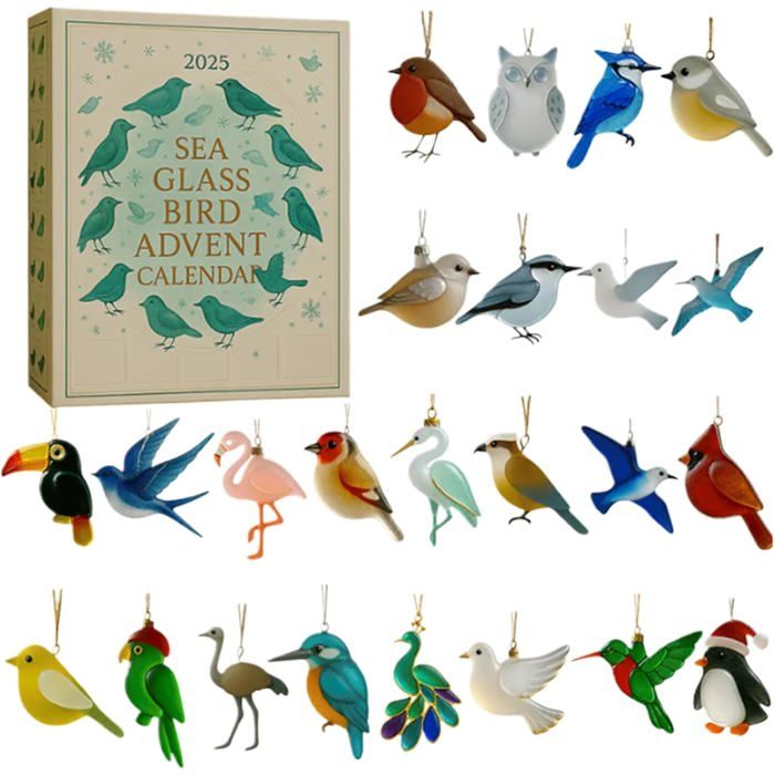 Calendrier de lAvent en verre de mer - MICH - Thème des oiseaux - 24 jours - Fabriqué à la main