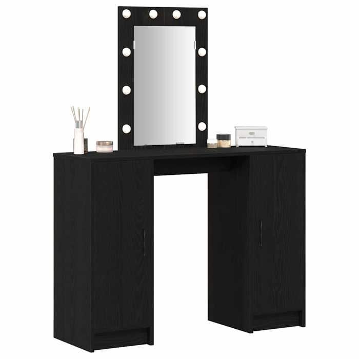 Coiffeuse moderne - vidaXL - Noir - 102x33x135 cm - Bois dingénierie - Bandes LED - Miroir plan - 2 portes